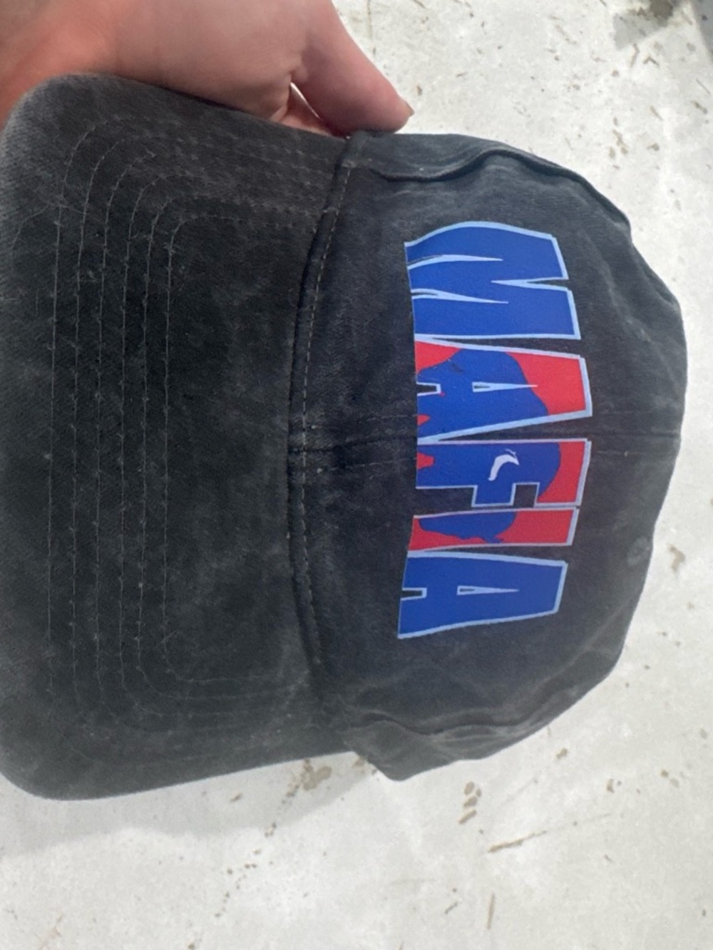 Mafia Logo Black Washed Baseball Cap - Blue & Red Accent